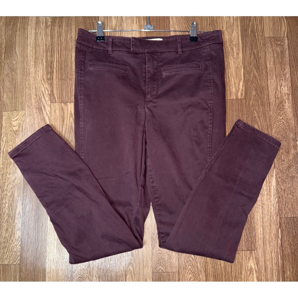 Anthropologie‎ Cropped Pants Button Accent Maroon Casual Trousers